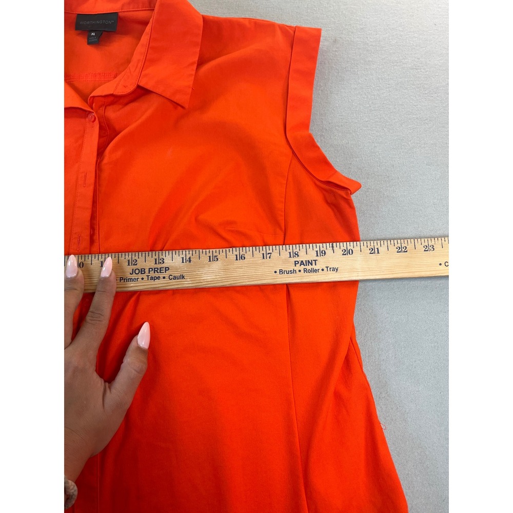 Worthington Womens XL Orange Sleeveless Button Down Shirt Stretch Career Blouse - Picture 3 of 8